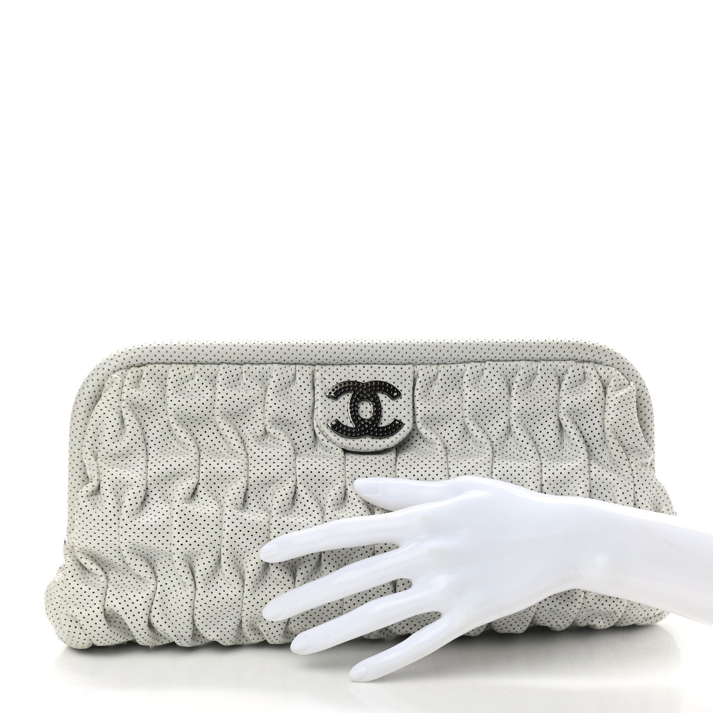 Lambskin Perforated Clutch White