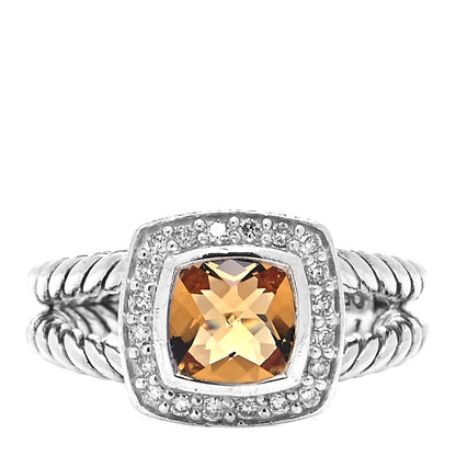 David Yurman Sterling Silver Diamond Citrine 7mm Petite Albion Ring 52 6 1 of 4