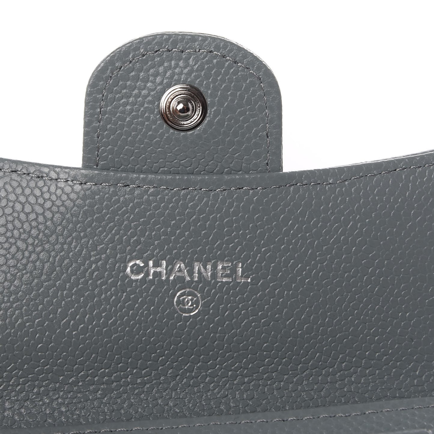 Caviar Quilted Flap Card Holder Wallet Dark Grey