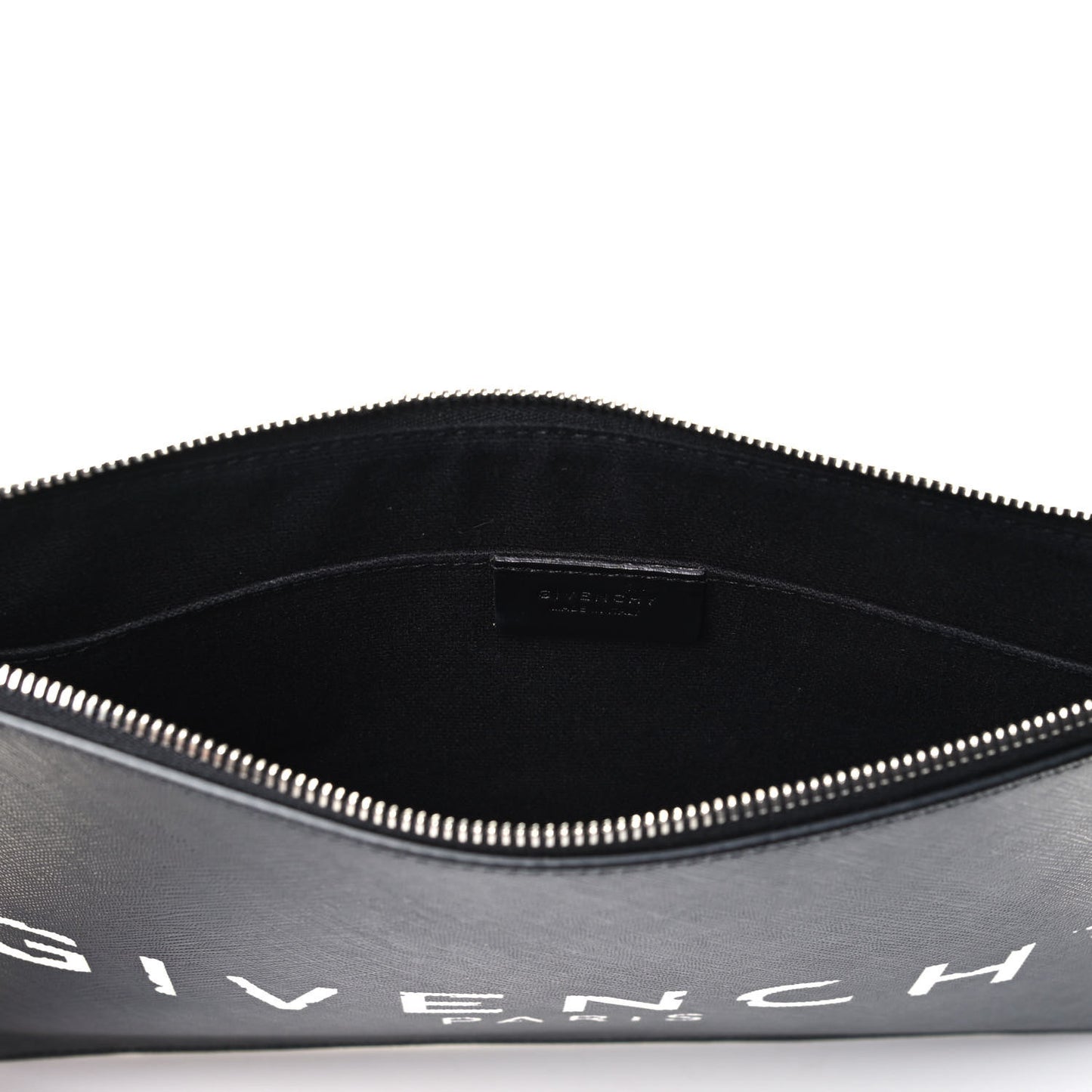 Textured Coated Canvas Iconic Prints Flat Medium Clutch Bag Black