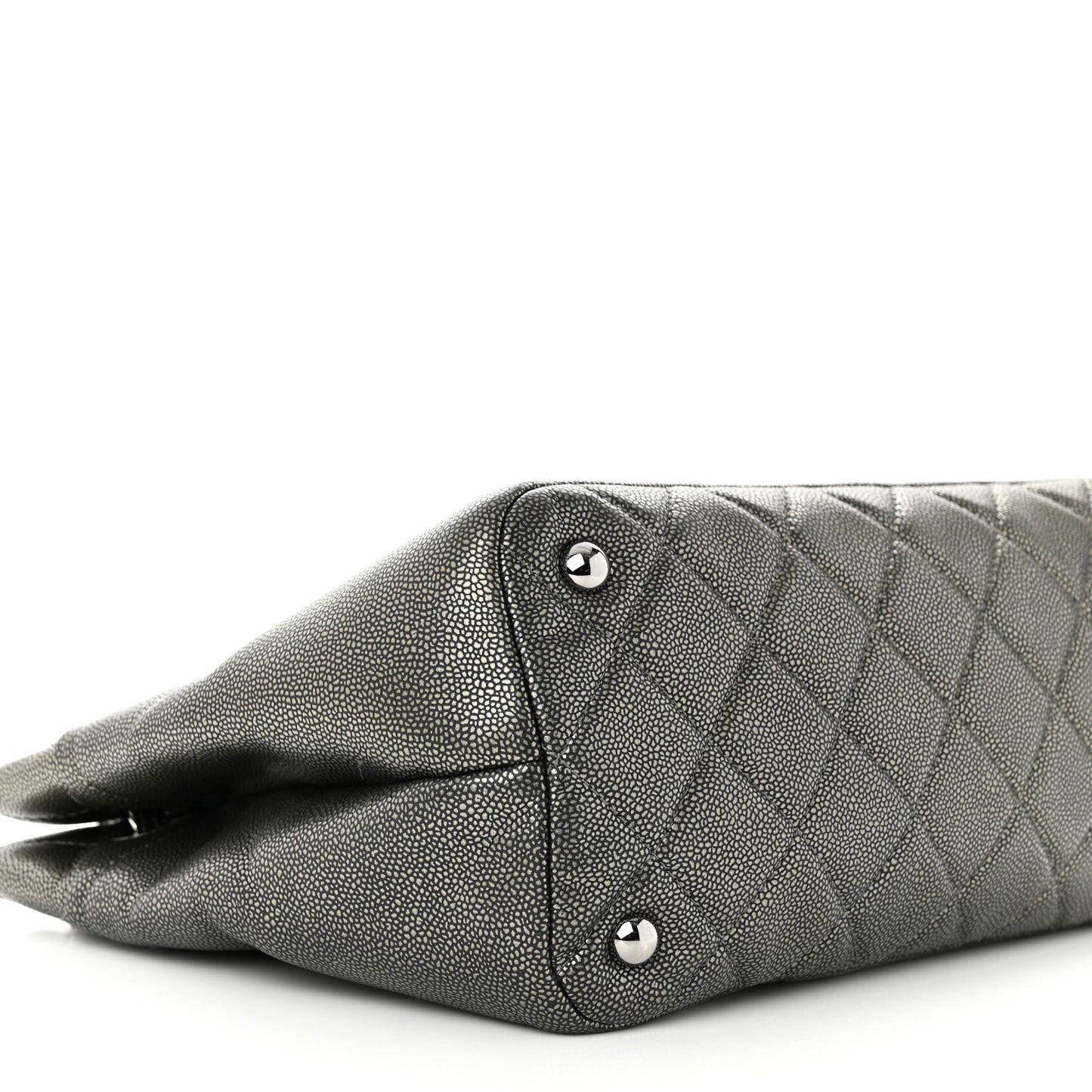 Metallic Caviar Quilted CC Timeless Tote Dark Silver