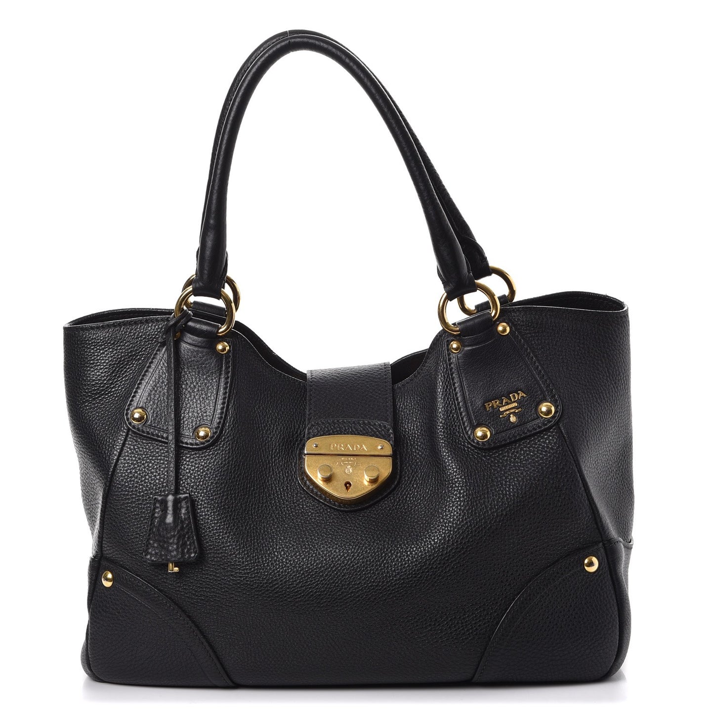Vitello Daino Pushlock Tote Black
