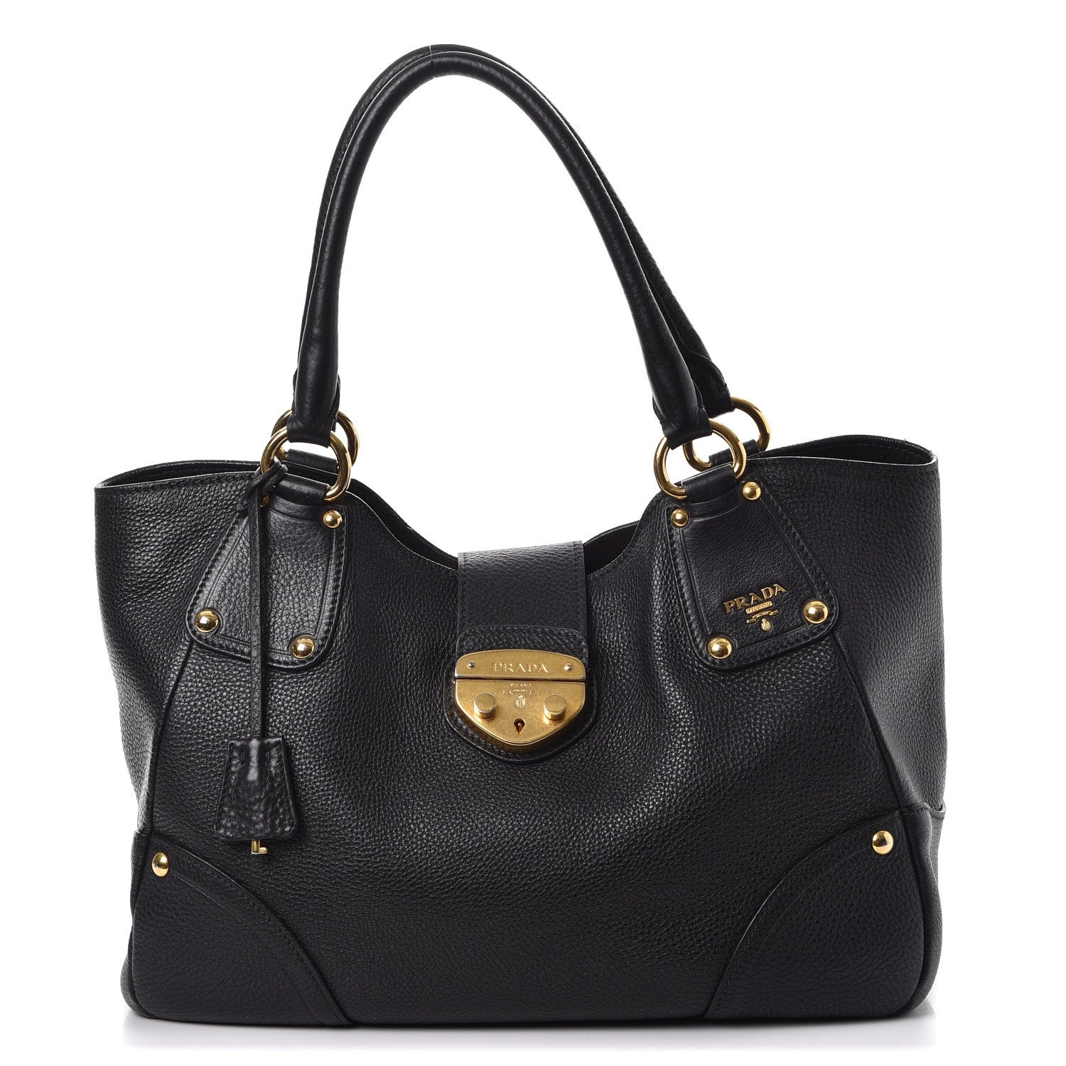 Prada Vitello Daino Pushlock Tote Black 1 of 14