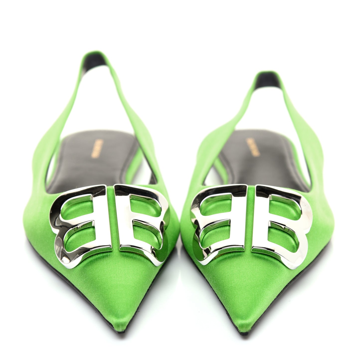 Satin BB Knife Pointy Toe Slingback Flats 38 Neon Green