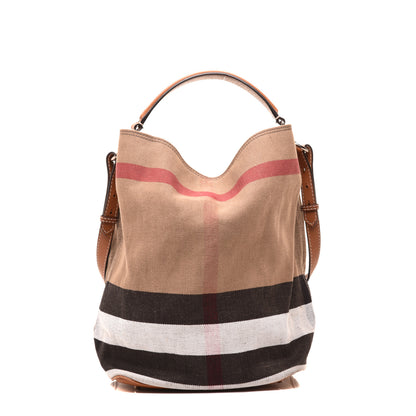 Burberry Canvas Mega Check Medium Ashby Hobo Saddle Brown 1 of 8