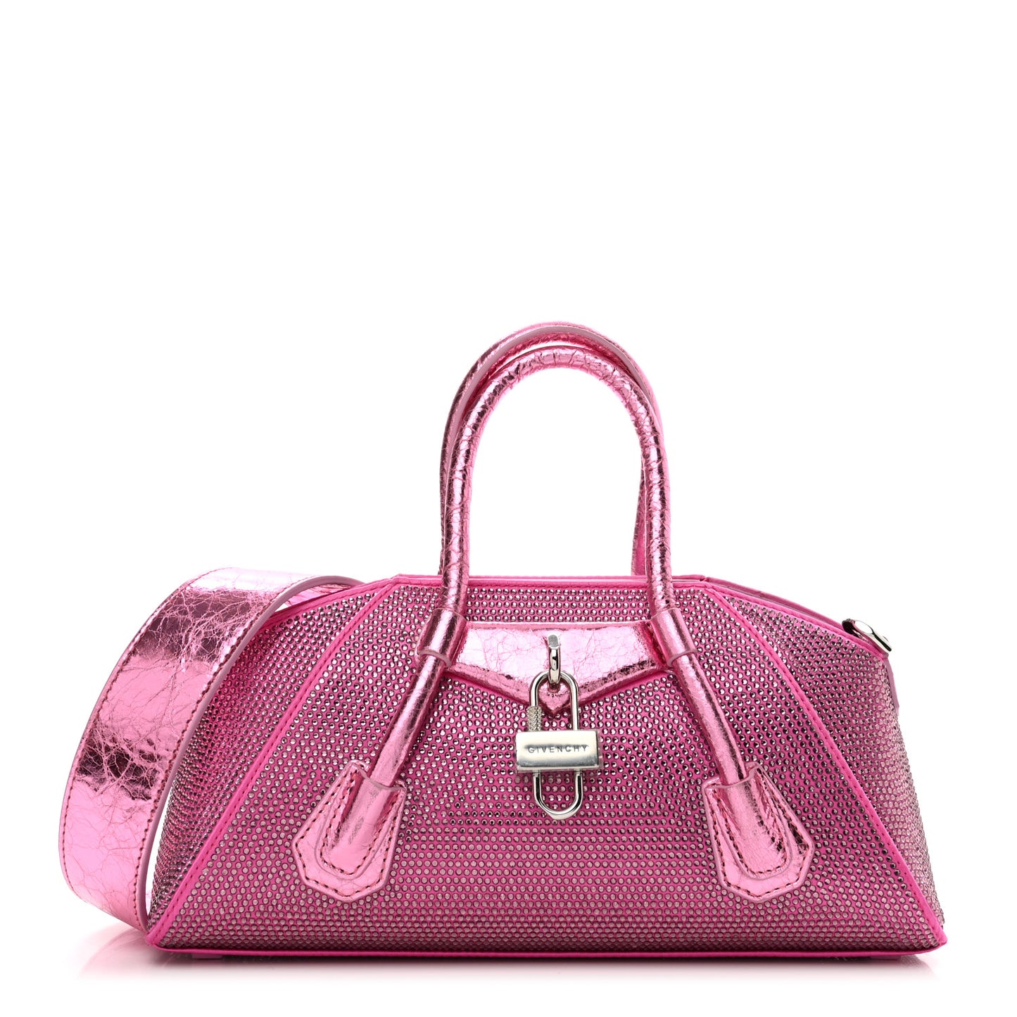 Lambskin Satin Strass Mini Antigona Stretch Neon Pink