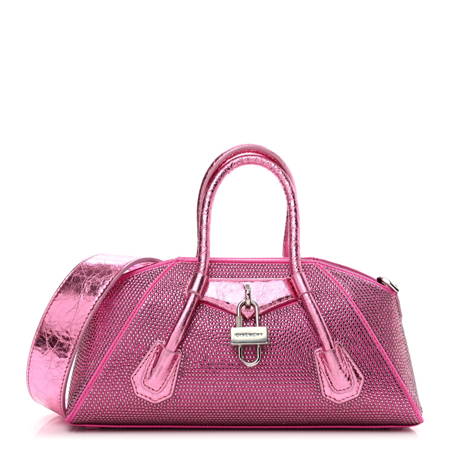 Givenchy Lambskin Satin Strass Mini Antigona Stretch Neon Pink 1 of 9
