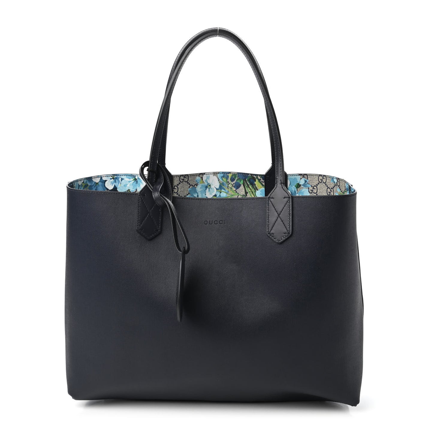 GG Supreme Monogram Blooms Medium Reversible Tote Beige Blue Navy