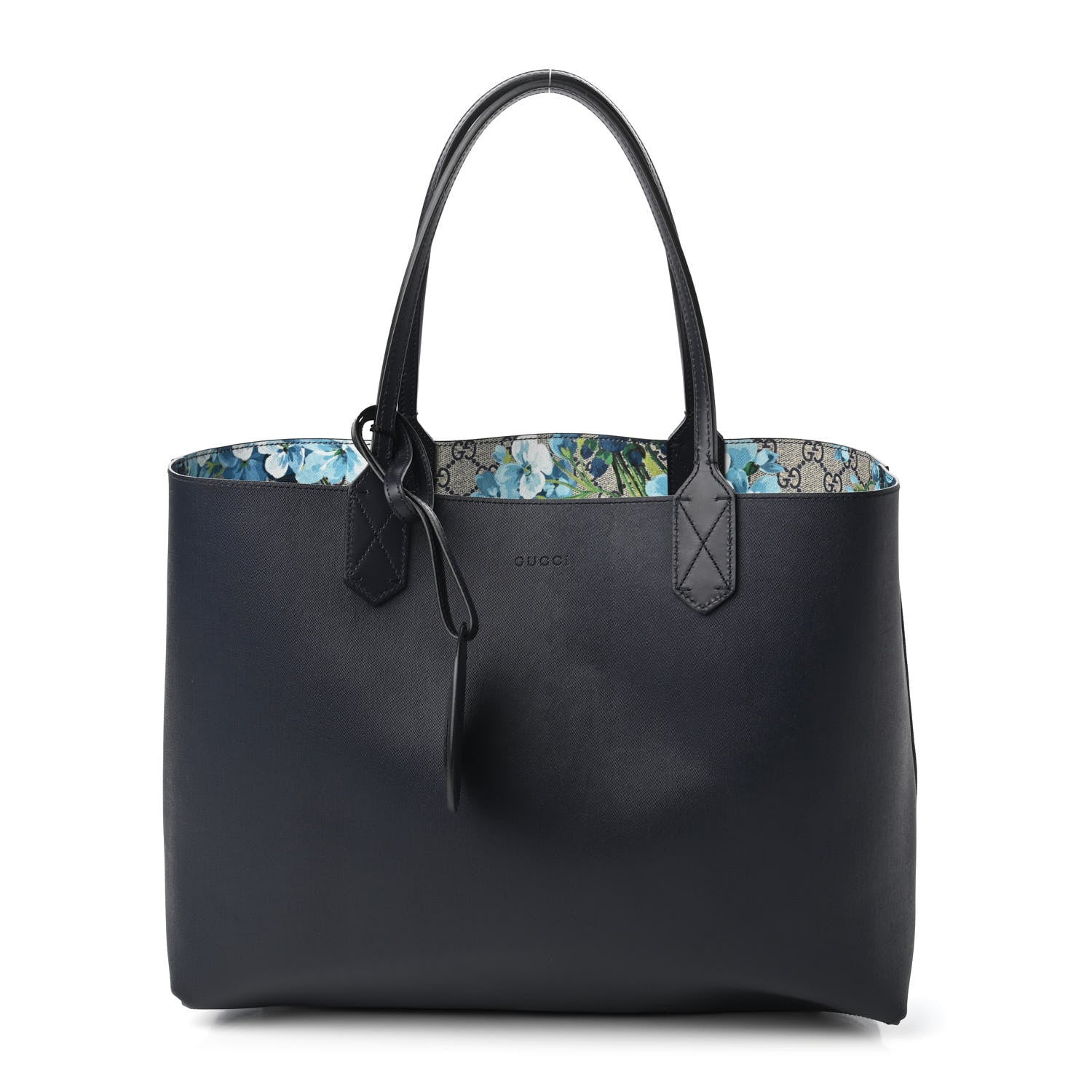Gucci GG Supreme Monogram Blooms Medium Reversible Tote Beige Blue Navy 10 of 17