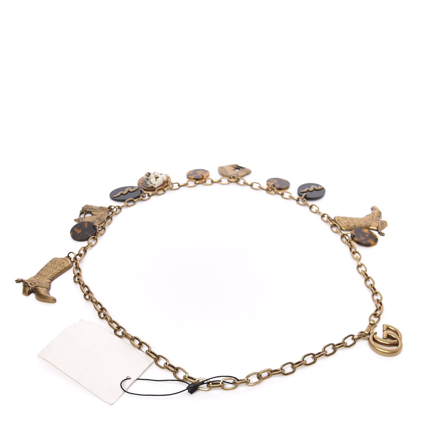 Gucci Metal Resin GG Chain Cowboy Charms Belt Gold Black Tortoise 2 of 4