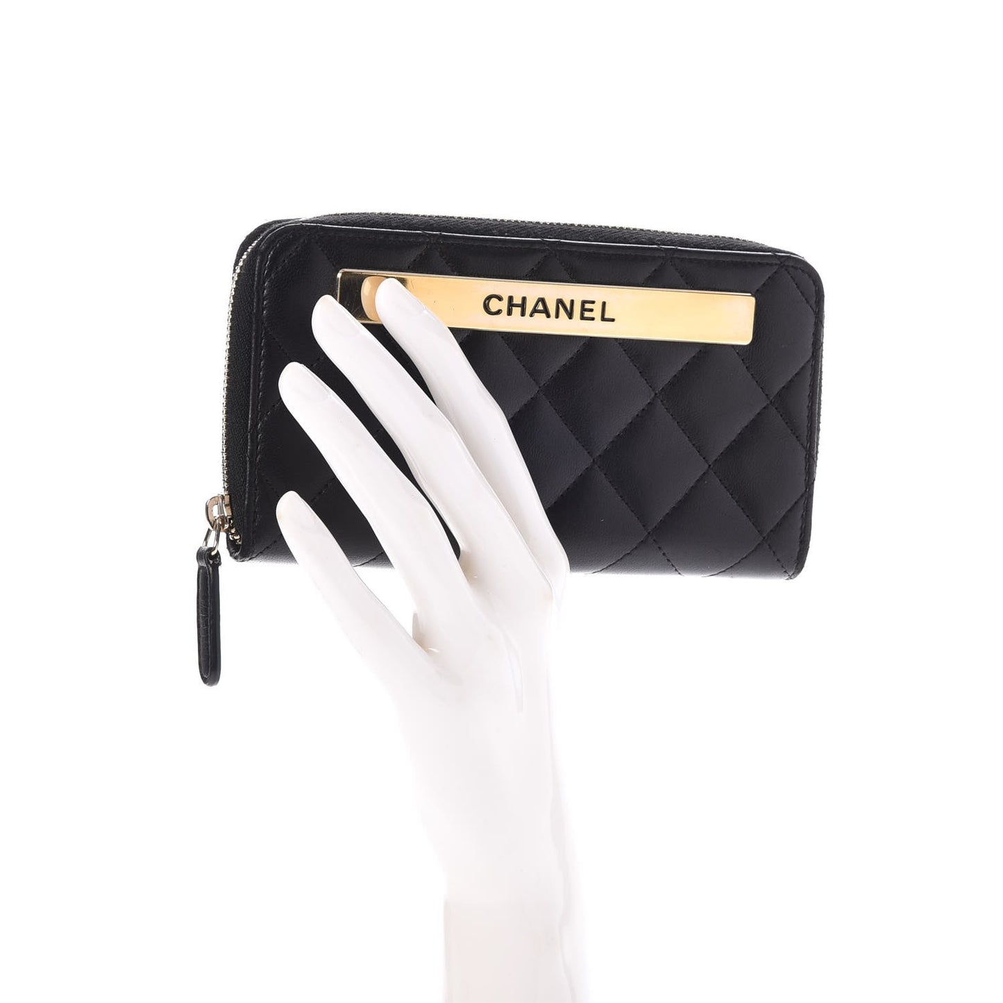 Lambskin Quilted Small Trendy CC Zip Around Wallet Black
