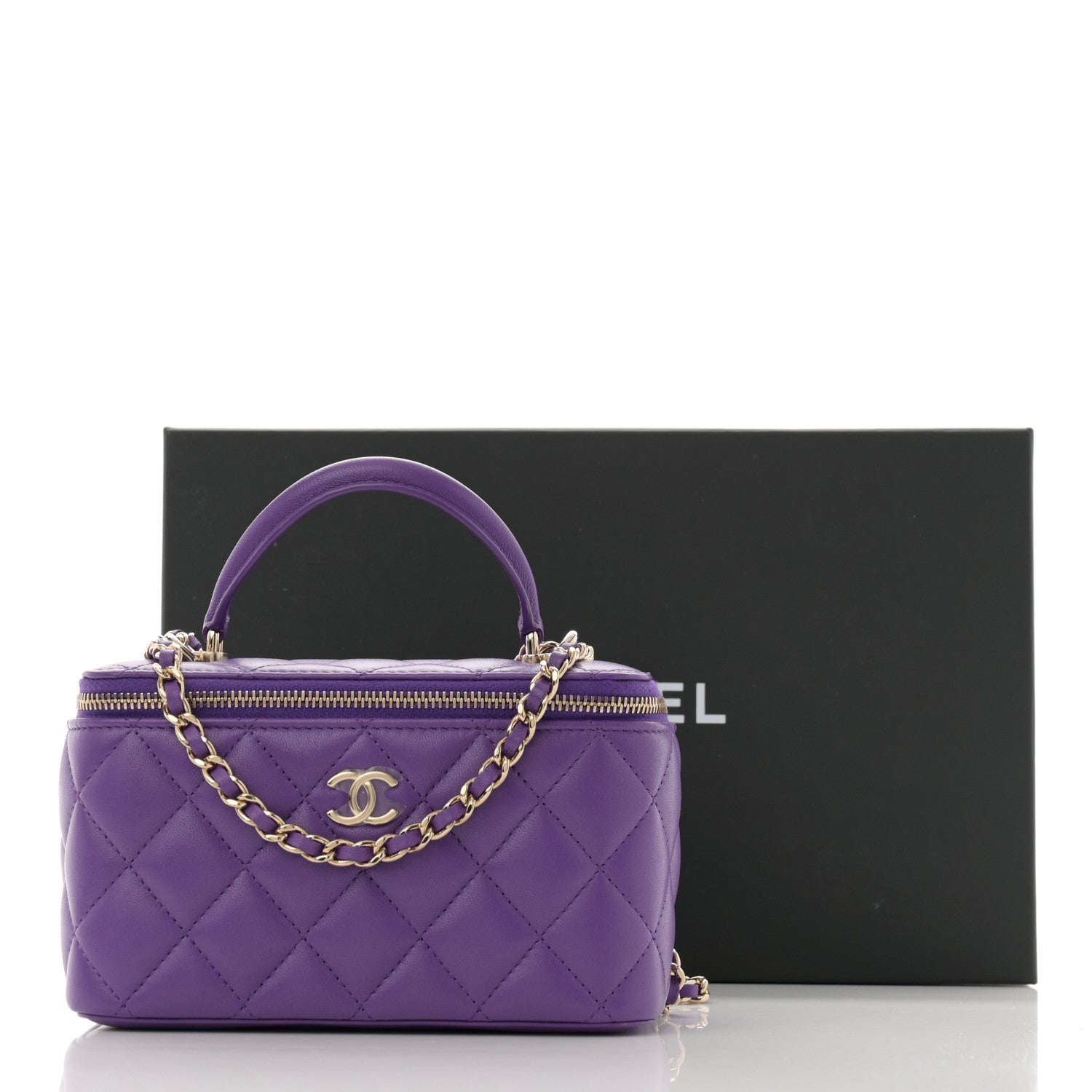 Chanel Lambskin Quilted Small Top Handle Vanity Case With Chain Purple 11 of 11