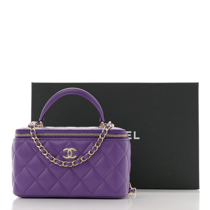 Chanel Lambskin Quilted Small Top Handle Vanity Case With Chain Purple 11 of 11