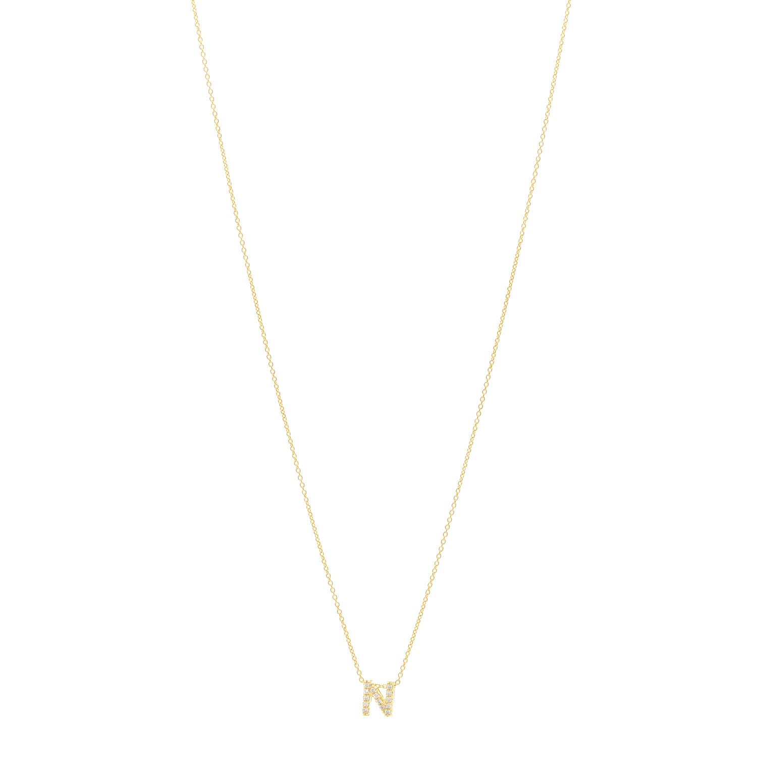 Roberto Coin 18K Yellow Gold Diamond Tiny Treasures Love Letter N Pendant Necklace 1 of 5