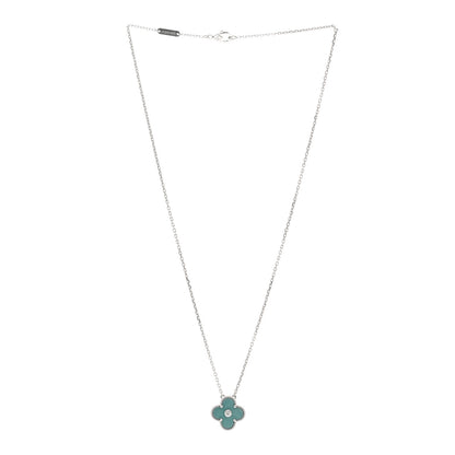 Van Cleef & Arpels 18K White Gold Diamond Celadon Green Sevres Porcelain Vintage Alhambra Pendant Necklace 3 of 4