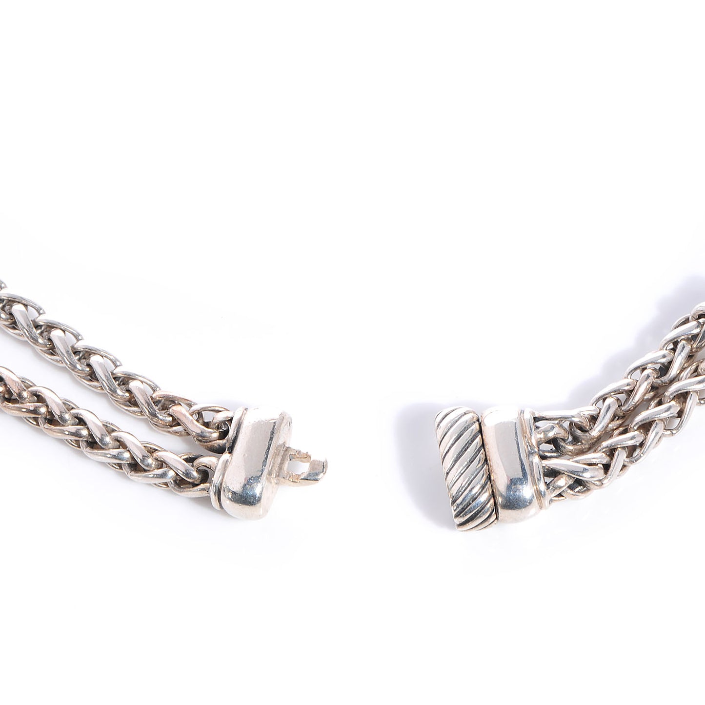 Sterling Silver Pave Diamond Double Wheat Chain Necklace