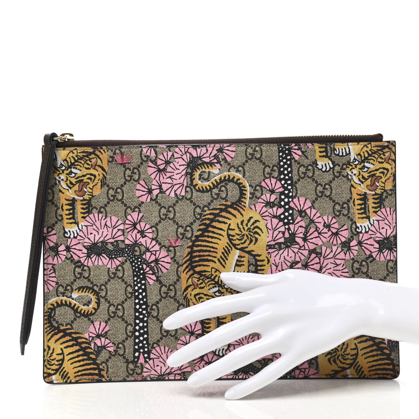 GG Supreme Monogram Bengal Zip Pouch Beige New Acero Crop Pink