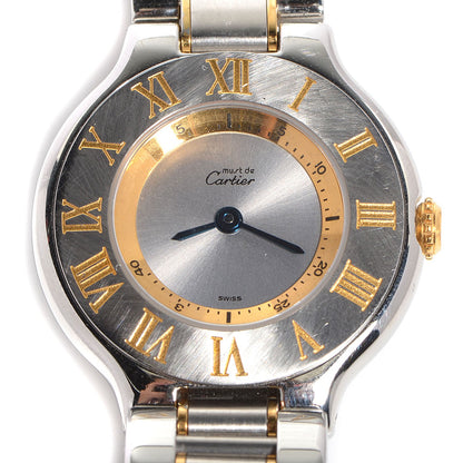 Cartier Stainless Steel 18K Yellow Gold 28mm Must De 21 Quartz Watch 1 of 9