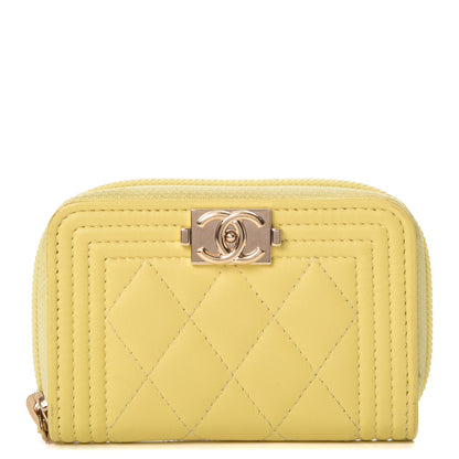 Chanel Lambskin Quilted Boy Zip Around Coin Purse Wallet Yellow 1 of 13