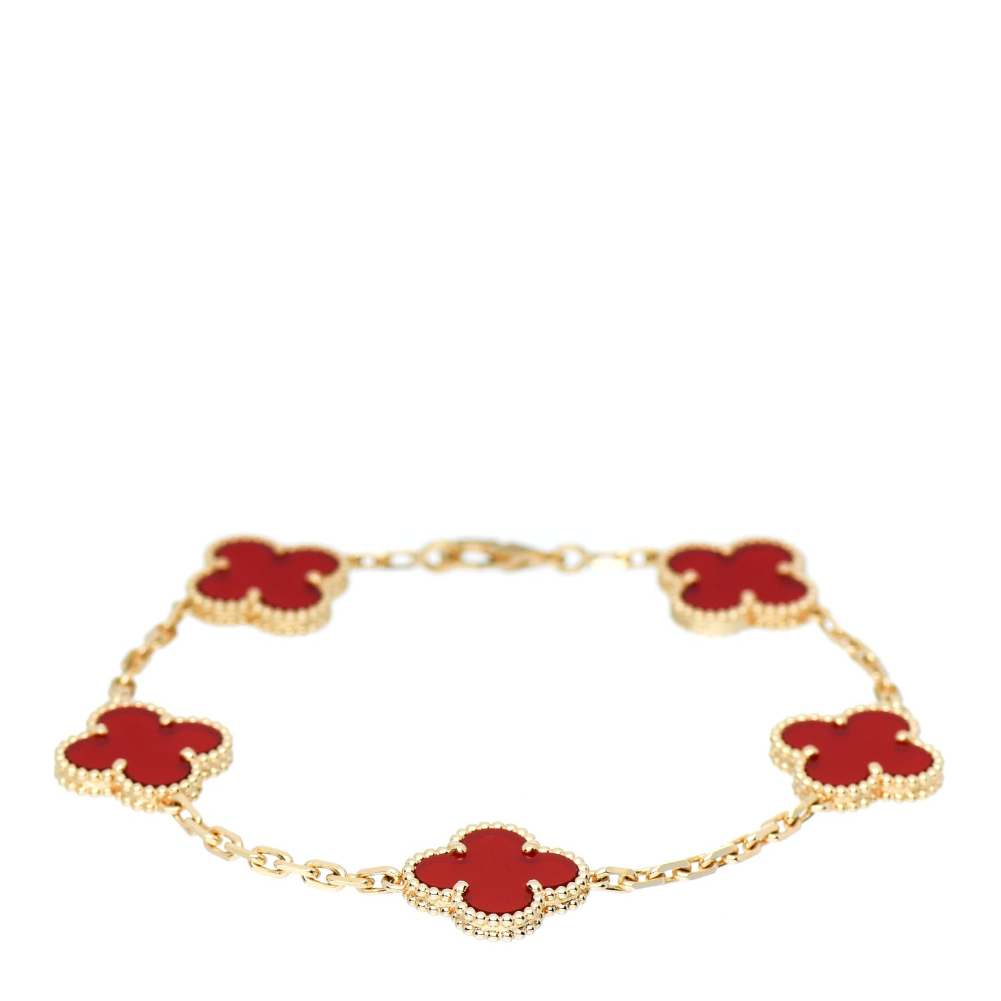 18K Yellow Gold Carnelian 5 Motifs Vintage Alhambra Bracelet
