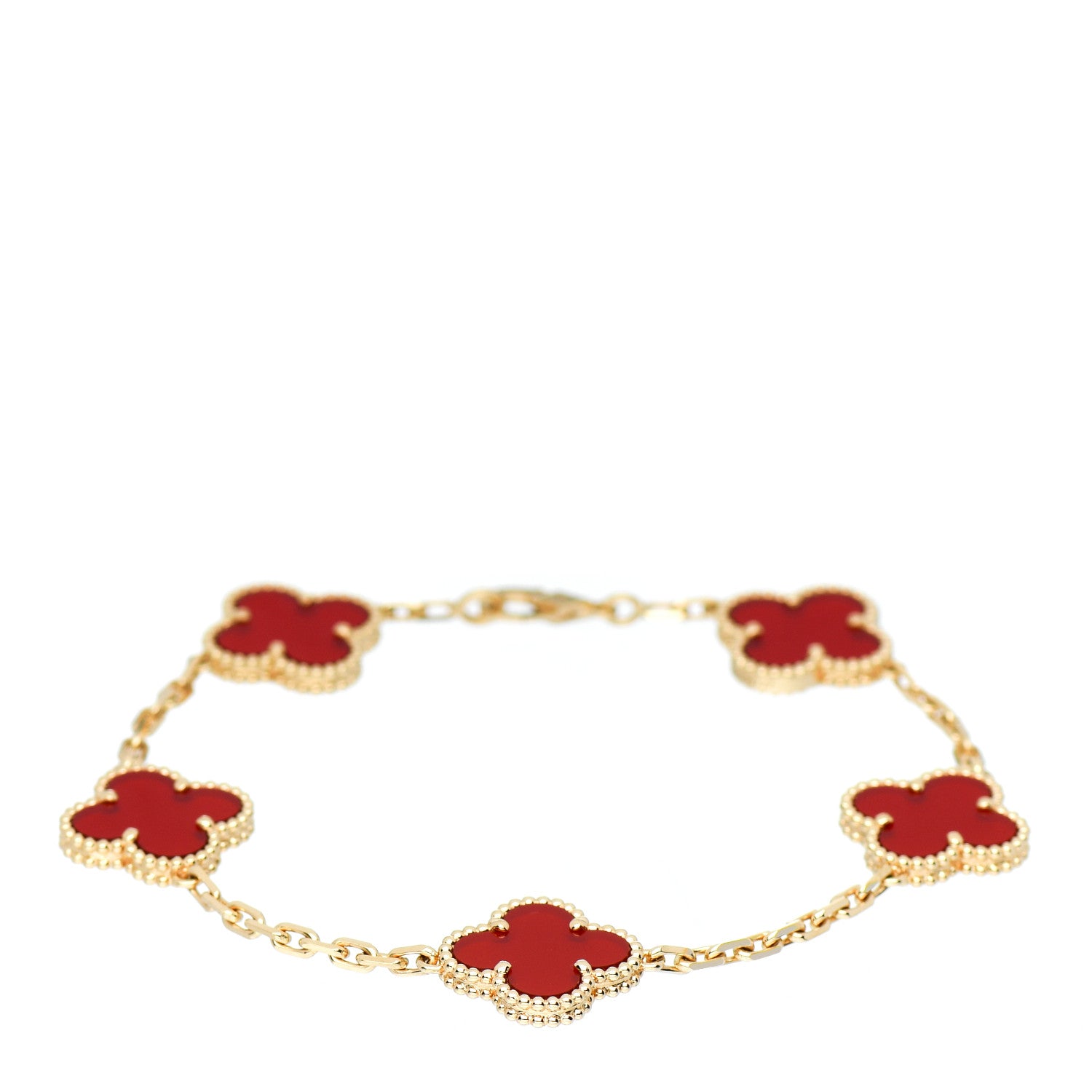 Van Cleef & Arpels 18K Yellow Gold Carnelian 5 Motifs Vintage Alhambra Bracelet 1 of 5