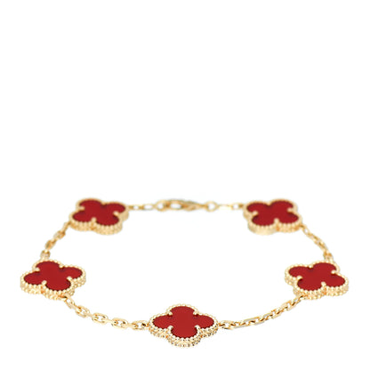 Van Cleef & Arpels 18K Yellow Gold Carnelian 5 Motifs Vintage Alhambra Bracelet 1 of 5