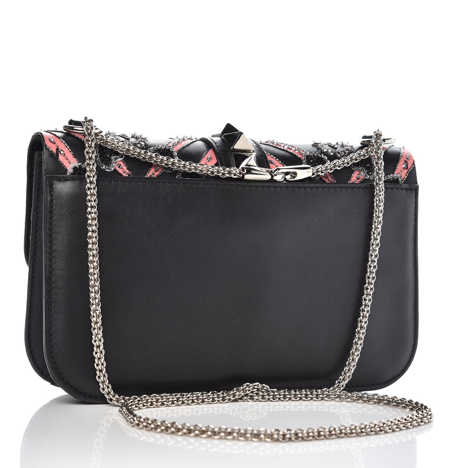 Valentino Garavani Vitello Crystal Loveblade Embellished Medium Glam Lock Rockstud Flap Black 3 of 12
