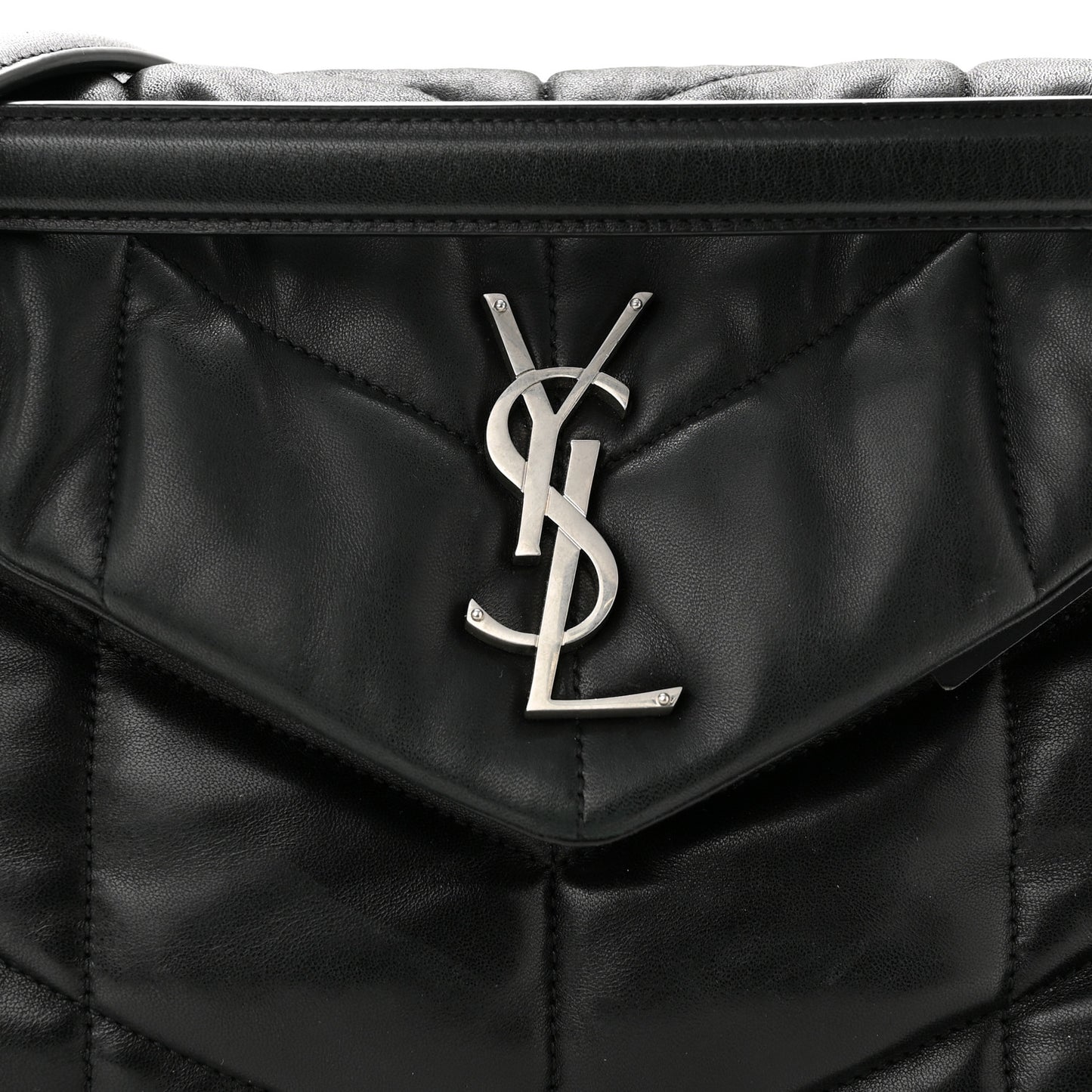 Lambskin Quilted Small Loulou Puffer Monogram Chain Satchel Black