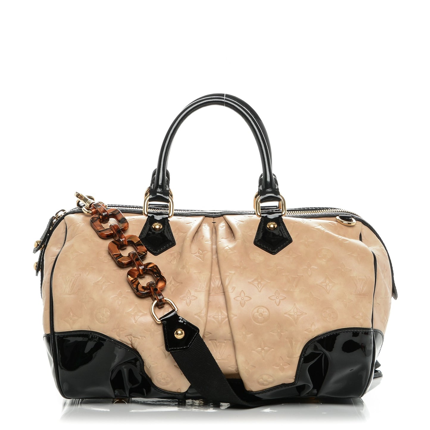 Calfskin Patent Embossed Monogram Stephen Ivory