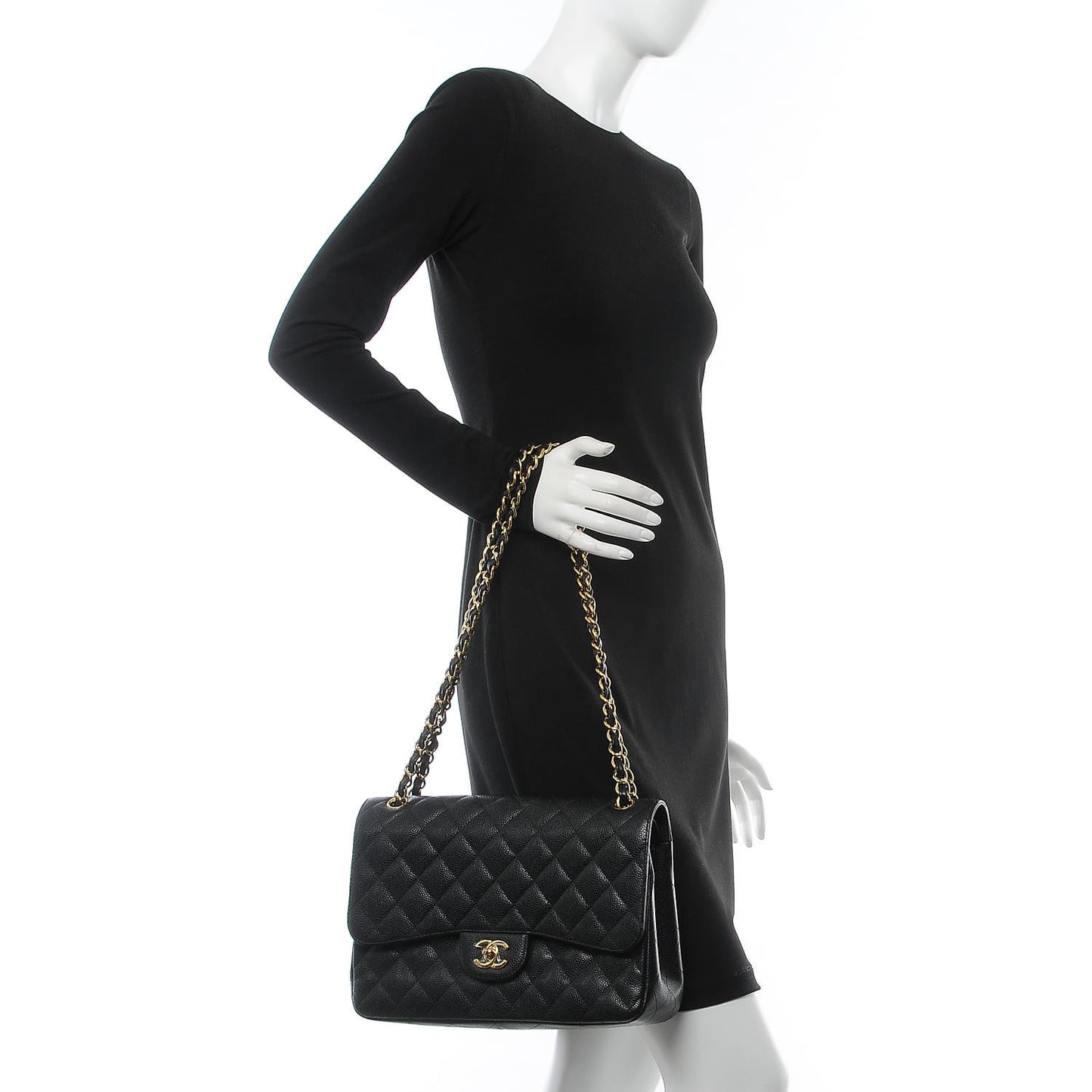 Caviar Quilted Jumbo Double Flap Black