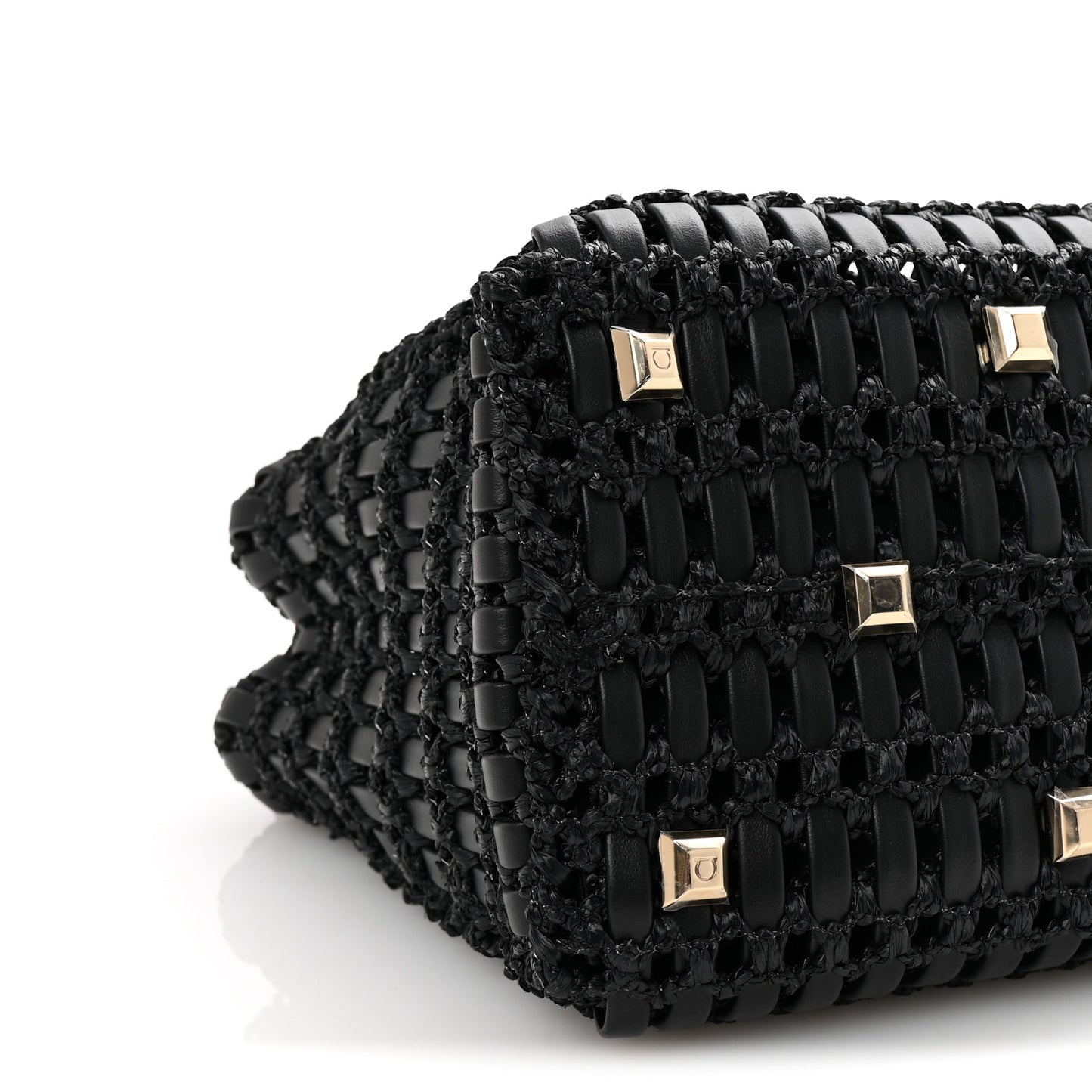 Raffia Calfskin The Studio Box Tote Black