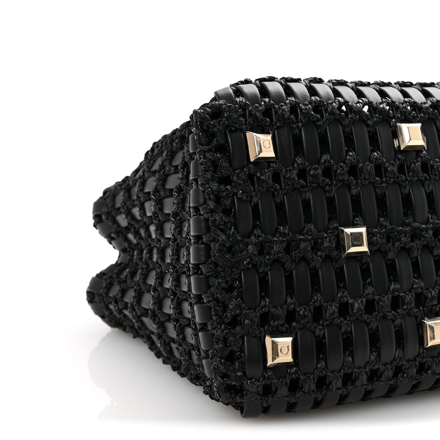Salvatore Ferragamo Raffia Calfskin The Studio Box Tote Black 9 of 10