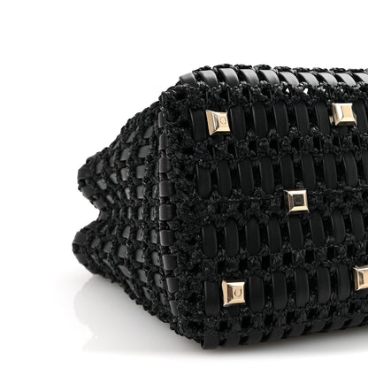 Salvatore Ferragamo Raffia Calfskin The Studio Box Tote Black 9 of 10