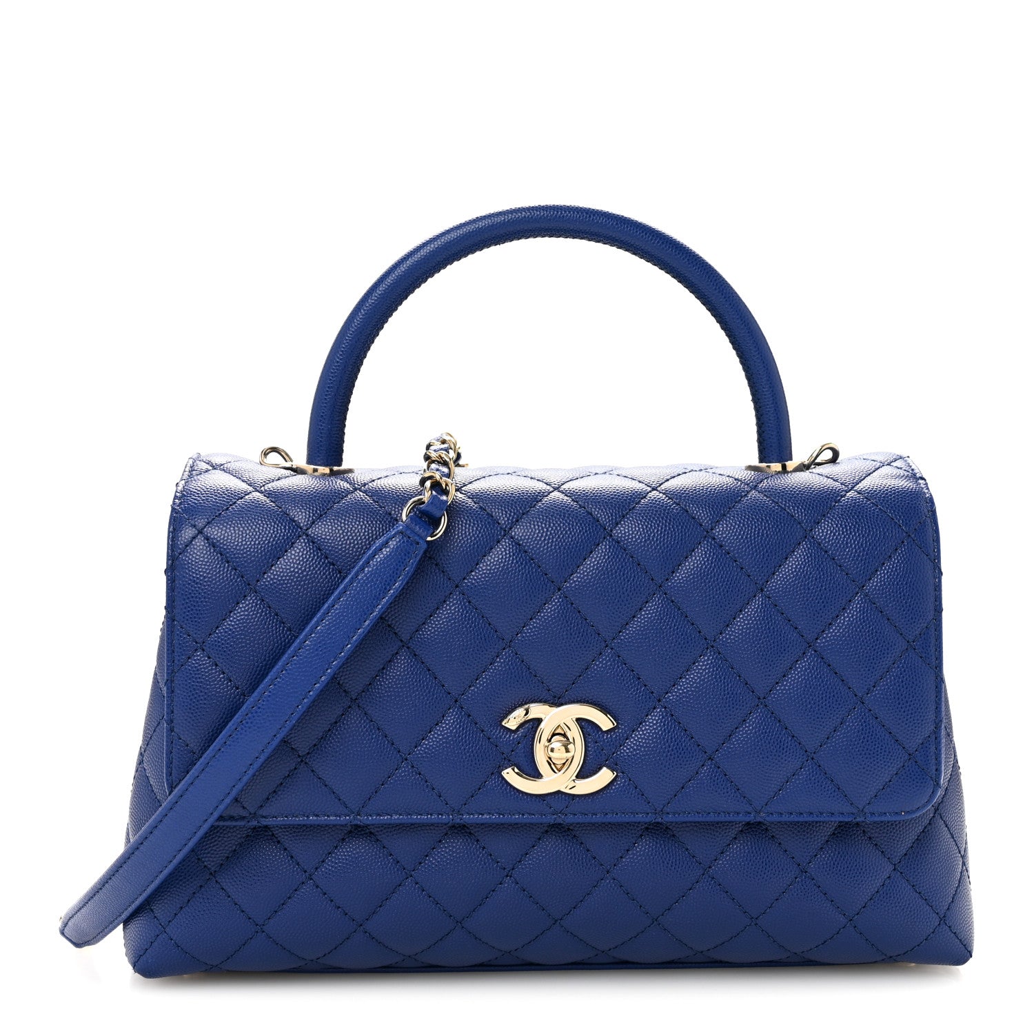 Chanel Caviar Quilted Small Coco Handle Flap Blue 1 of 12
