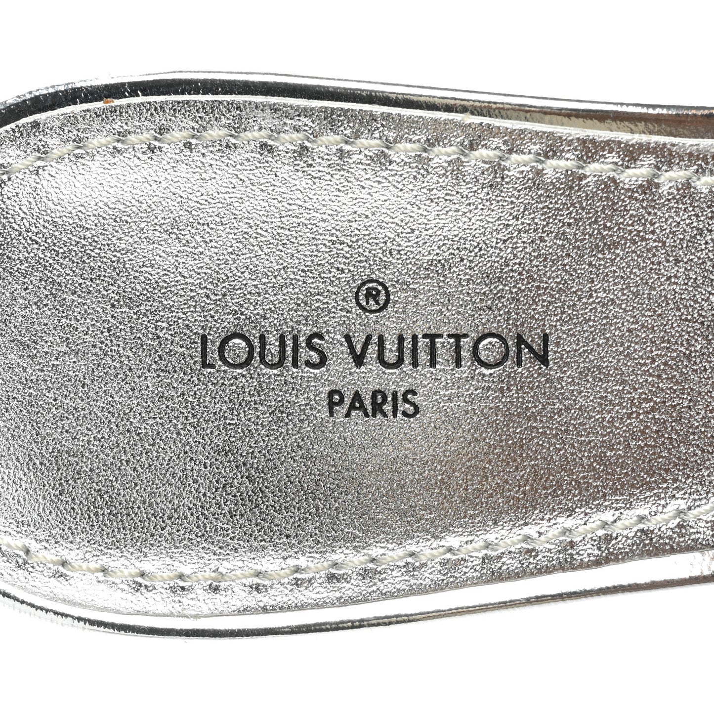 Metallic Lambskin Embossed Monogram Revival High Heel Mules 39 Silver
