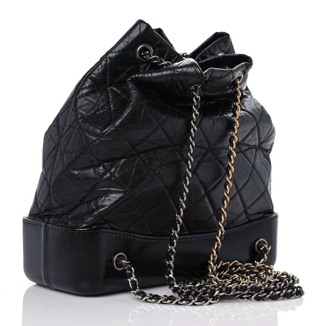 Aged Calfskin Quilted Gabrielle Backpack Black