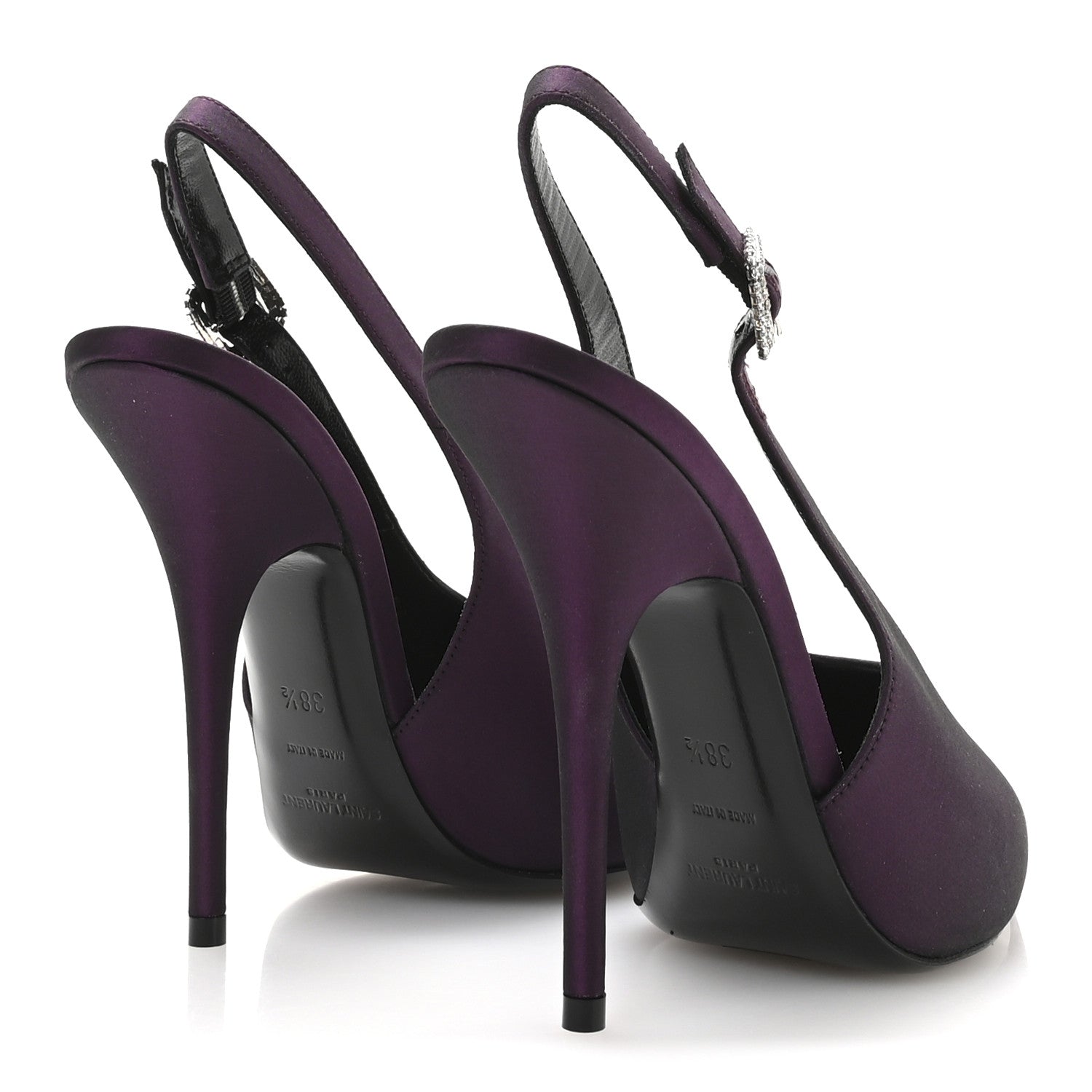 Saint Laurent Taffeta Yasmeen 115 Slingback Pumps 38.5 Prune 5 of 9