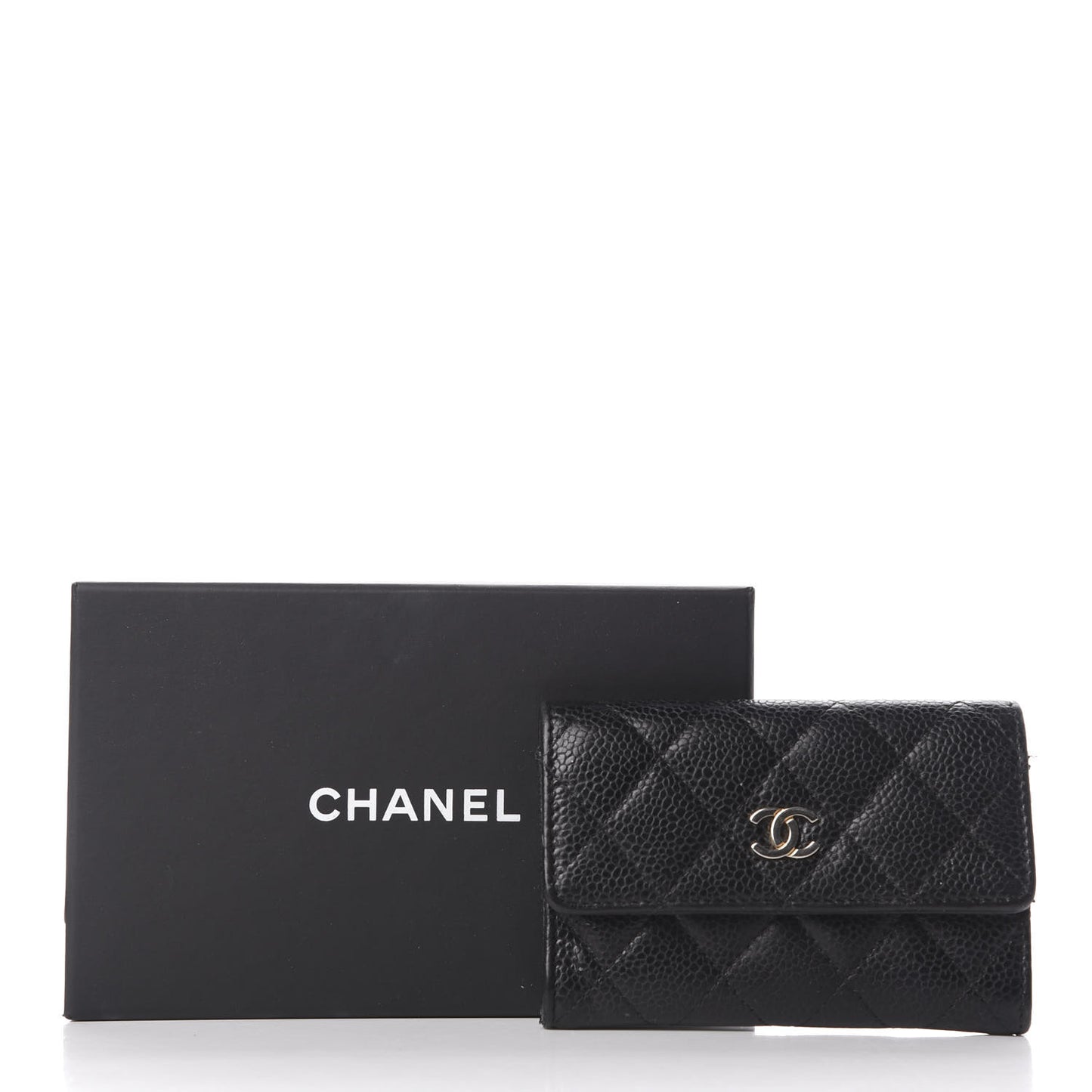 Caviar Quilted Flap Card Holder Black