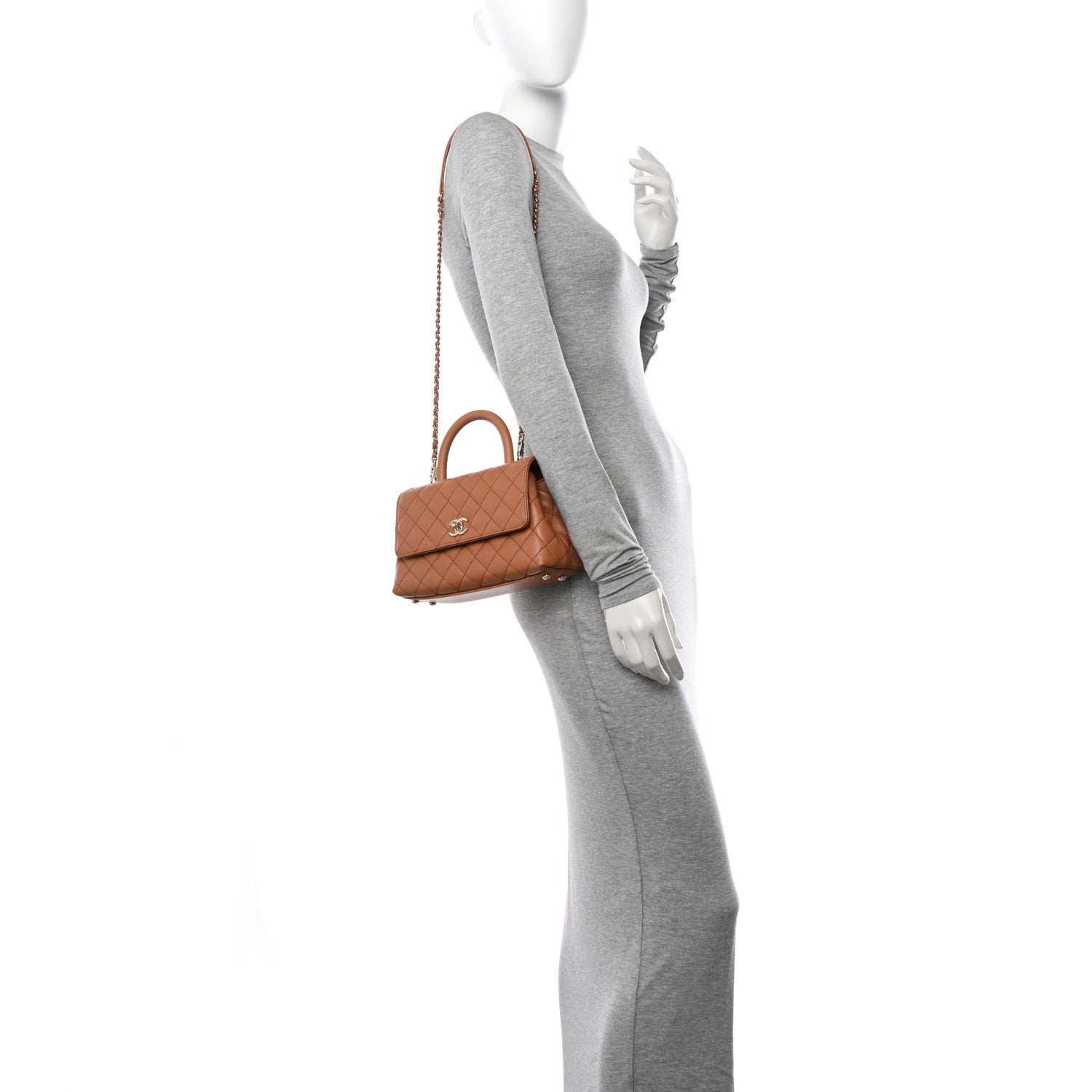 Chanel Caviar Quilted Lizard Embossed Mini Coco Handle Flap Brown 2 of 11