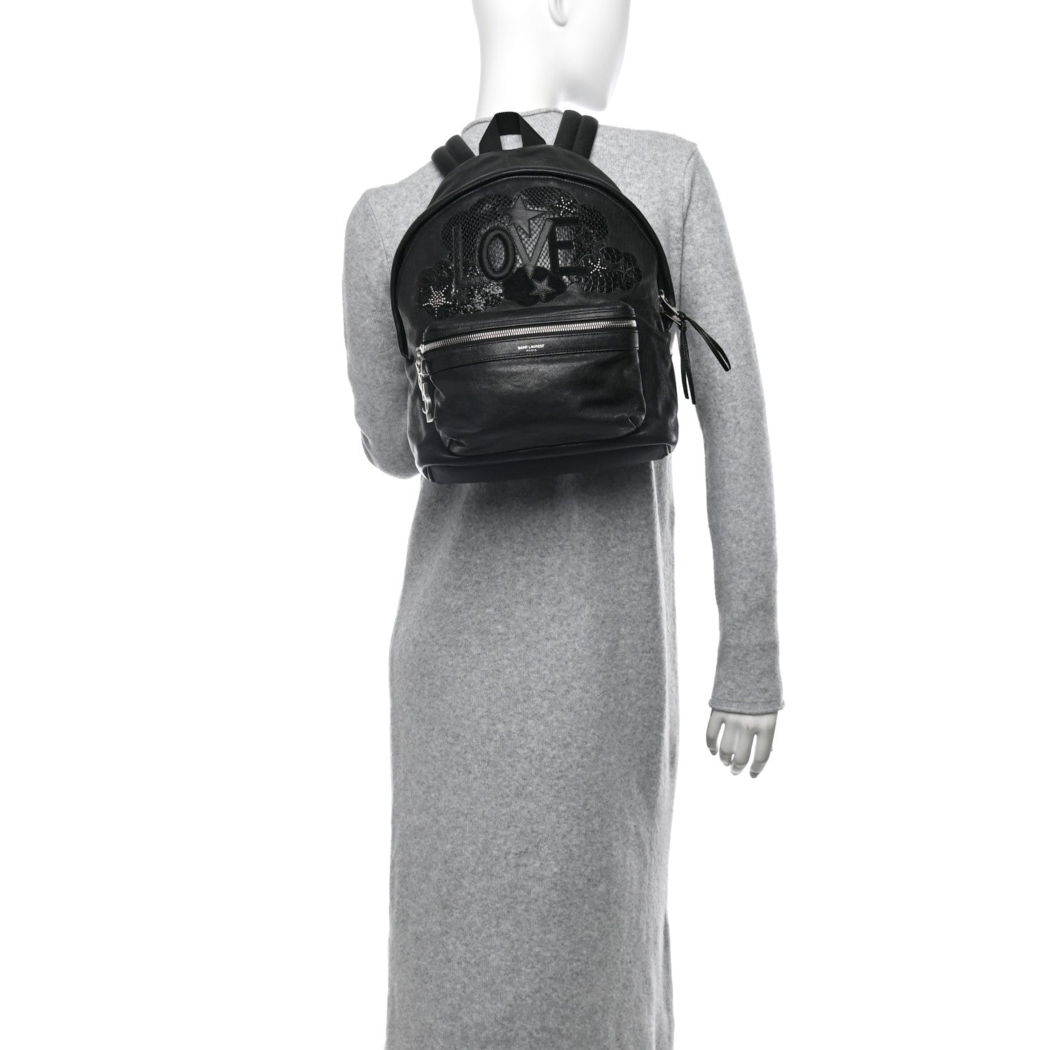 Saint Laurent Sheepskin Snakeskin Mini Love Appliqué City Backpack Black 2 of 10