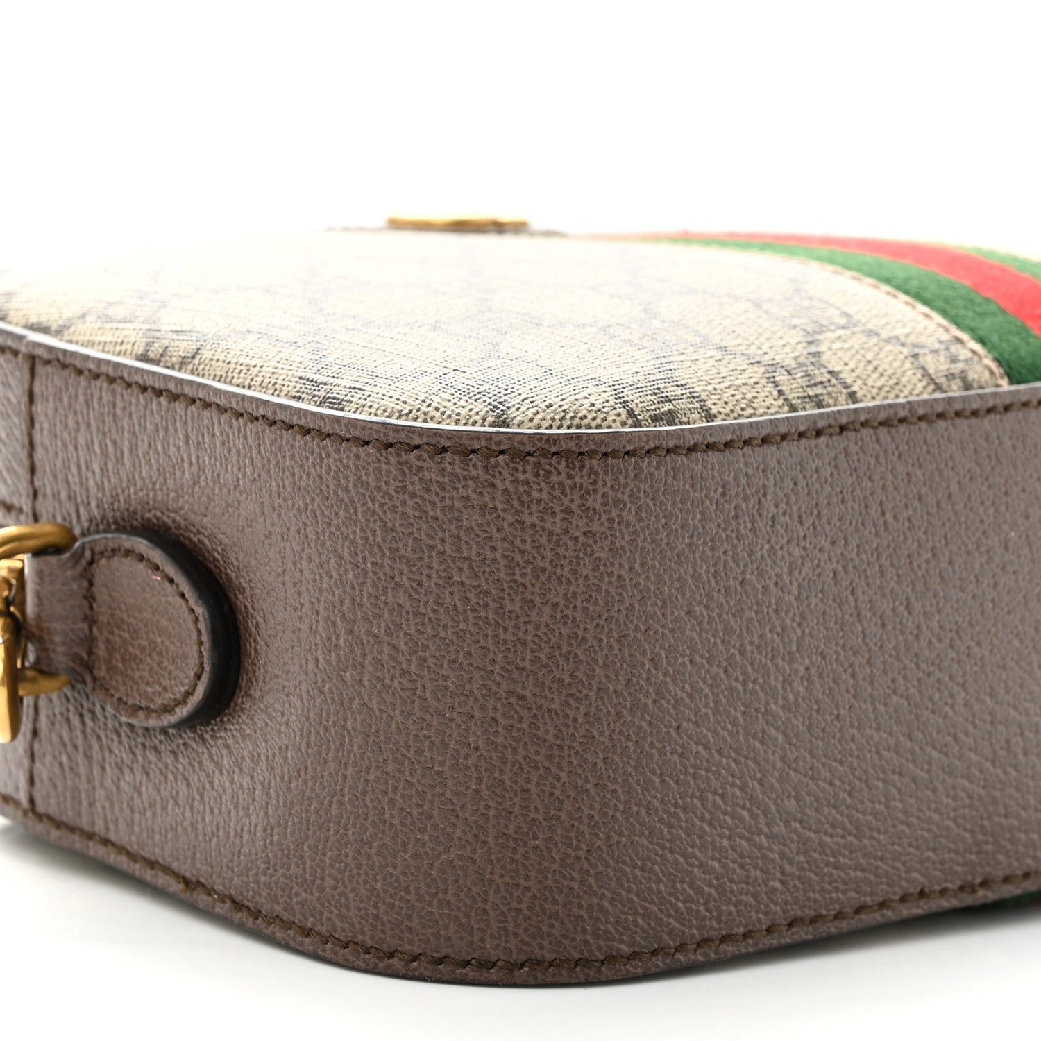 Gucci GG Supreme Monogram Textured Dollar Calfskin Web Ophidia Wristlet Shoulder Bag Beige Ebony New Acero 9 of 14