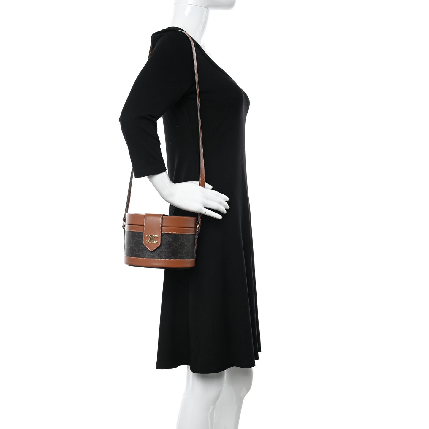 Calfskin Triomphe Canvas Medium Tambour Bag Tan