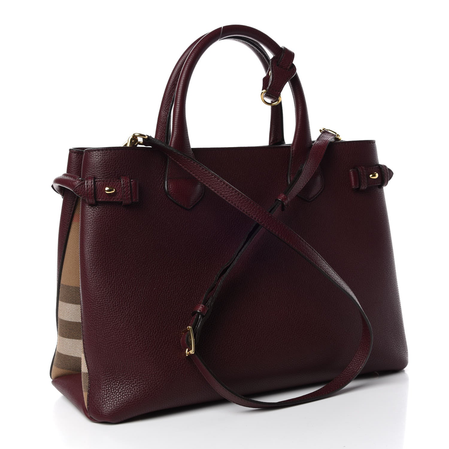 Burberry Grainy Calfskin House Check Medium Banner Tote Elderberry 3 of 9