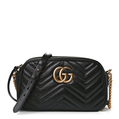 Gucci Calfskin Matelasse Small GG Marmont Chain Shoulder Bag Black 1 of 11