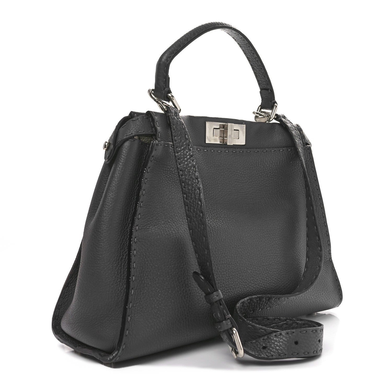 Fendi Cuoio Romano Selleria Bi-Color Medium Peekaboo Iconic Satchel Asfalto Latte 2 of 10