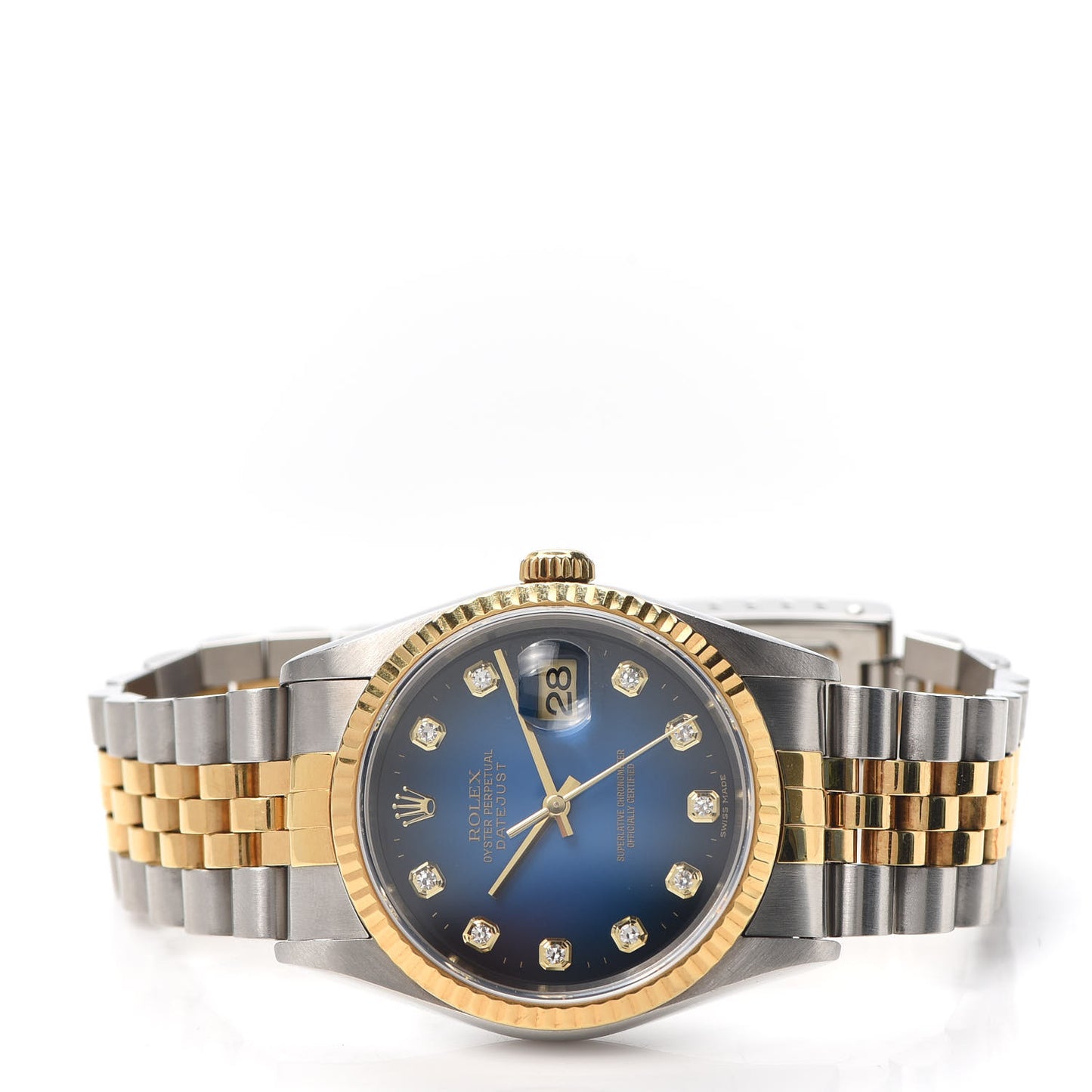 Stainless Steel 18K Yellow Gold Diamond 36mm Oyster Perpetual Datejust Watch Blue 16233