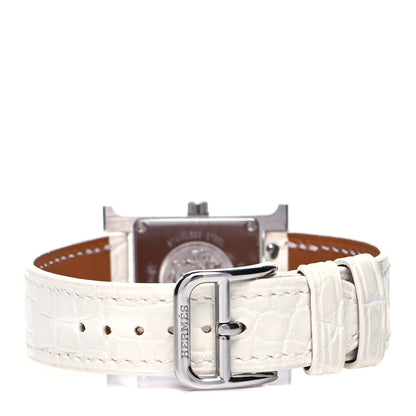 Hermes Stainless Steel Alligator Diamond Lacquer 21mm Heure H Hour Double Jeu Quartz Watch Blanc 3 of 7