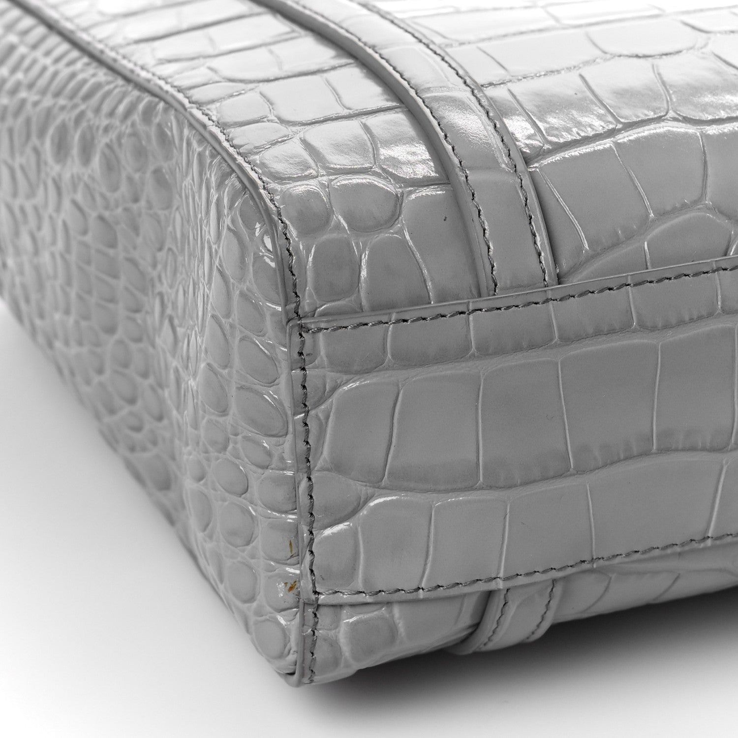 Balenciaga Shiny Calfskin Logo Crocodile Embossed XXS Everyday Tote Grey 7 of 8