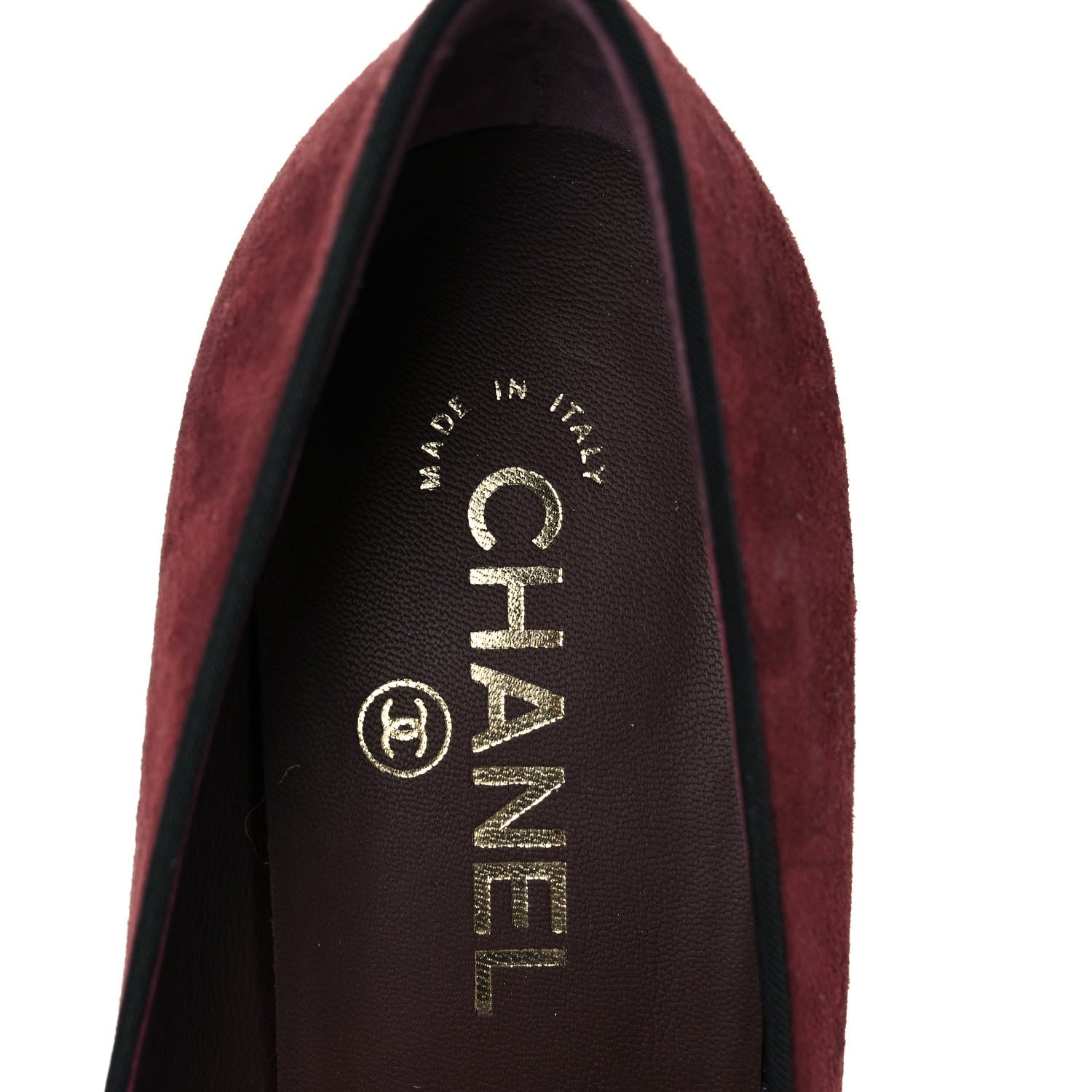 Chanel Glitter Calfskin Grosgrain Cap Toe Pearl Pumps 38 Burgundy Black 7 of 9
