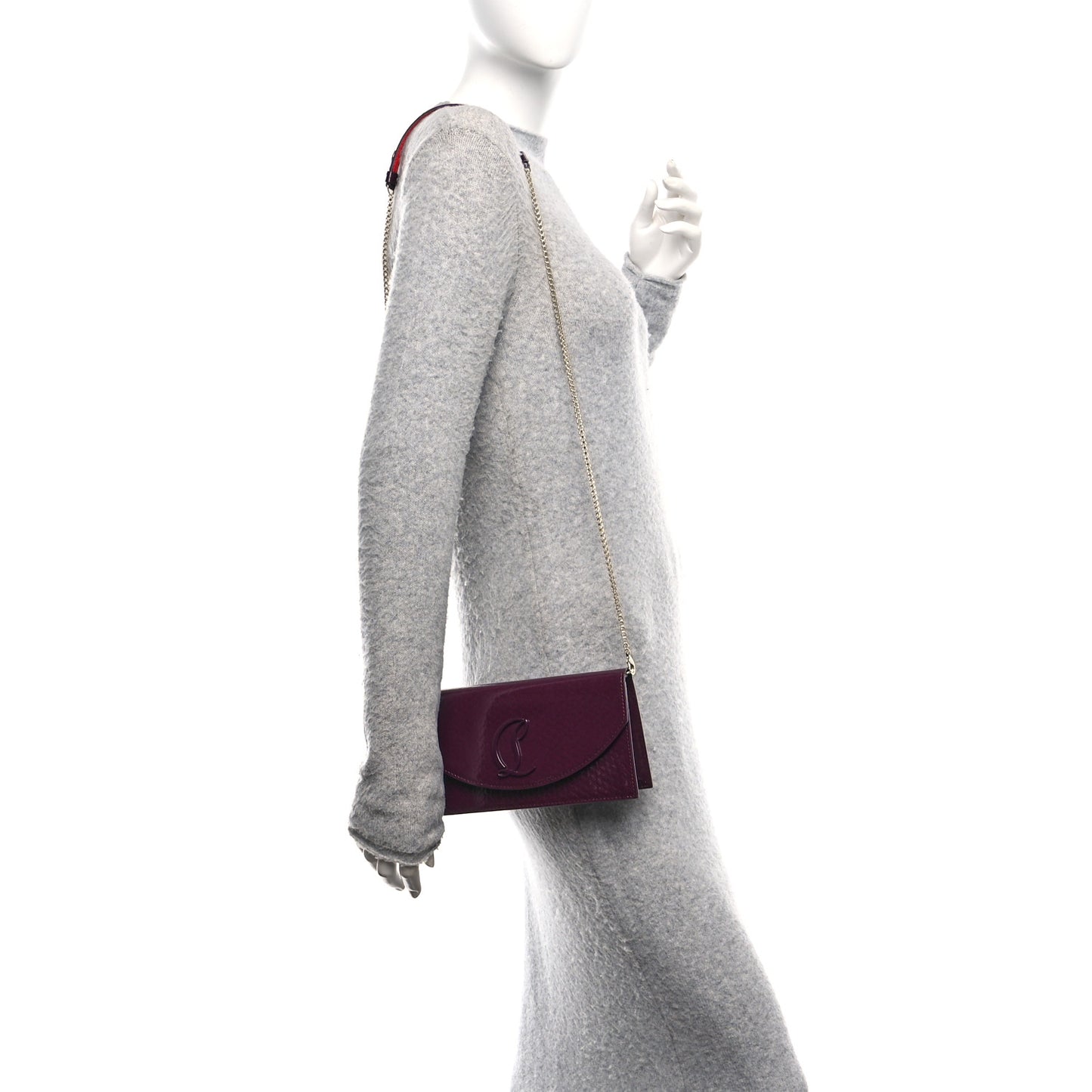 Patent Birdy Snakeskin Embossed Loubi54 Crossbody Clutch Merlot
